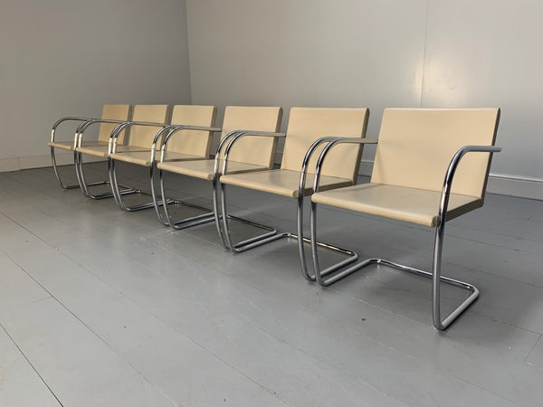 Knoll Studio Brno Armchair Suite in Chrome & Pale Ivory Leather, Set of six @ REHAUS