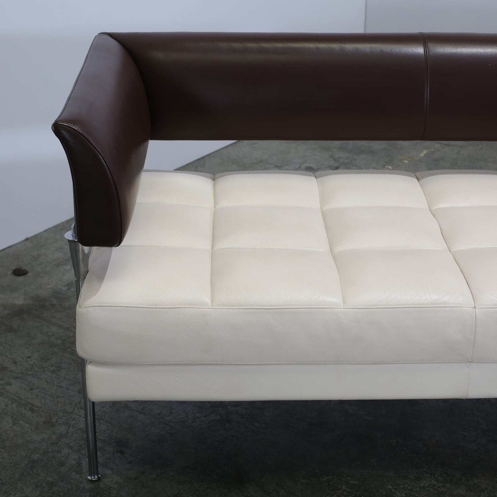 Poltrona Frau Hydra Castor Leather Sofa by Luca Scacchetti - Cream Cushion and Brown Frame