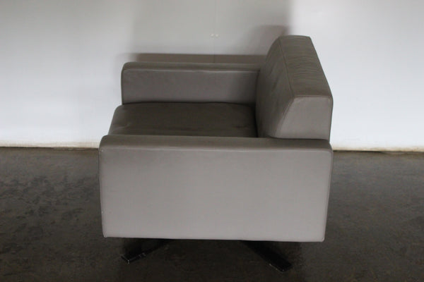 Poltrona Frau Kennedee Swivel Armchair in Grey Pelle Leather