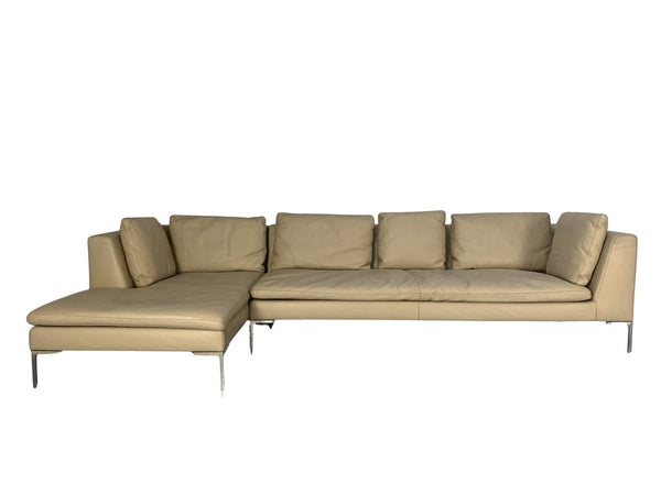 B&B Italia Charles L-Shape Sofa - In Cream Koto Leather