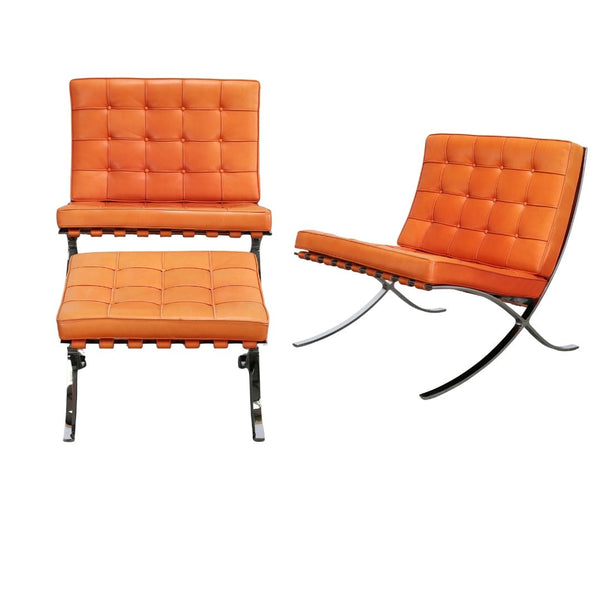 Knoll Barcelona Chairs and Footstool by Ludwig Mies van der Rohe