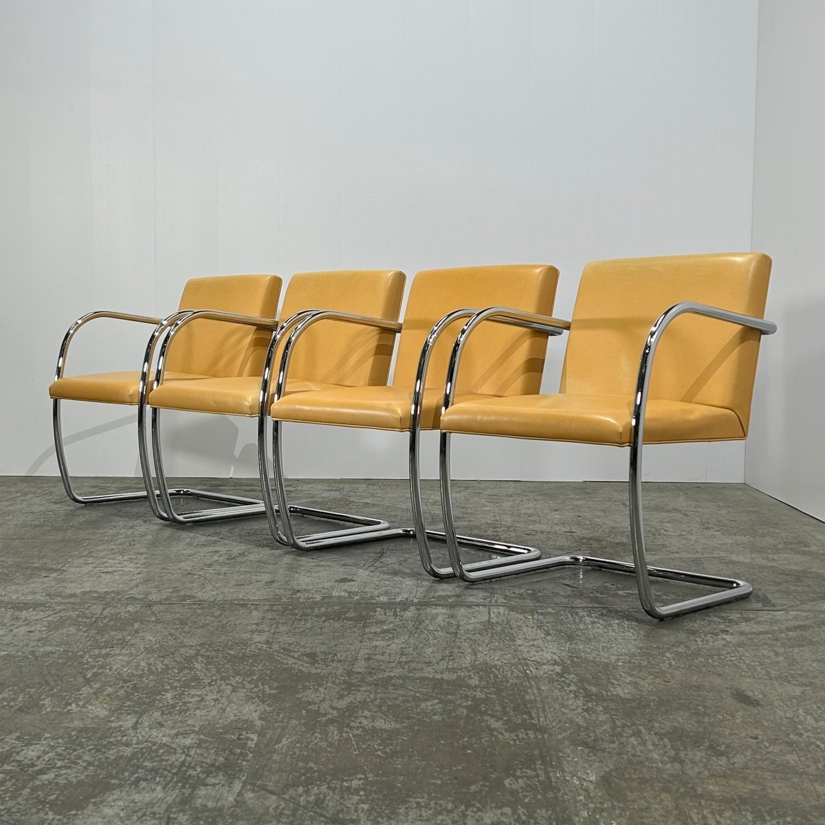 Knoll Beige Leather Brno Tubular Chair by Ludwig Mies van der Rohe, Set of Four @ REHAUS