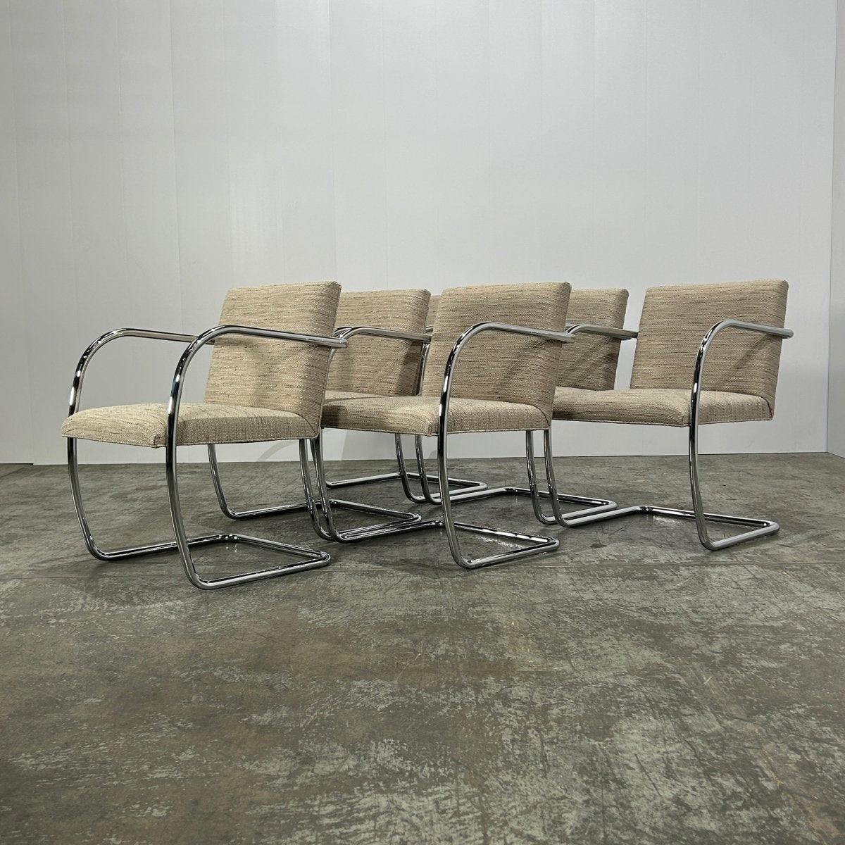 Knoll Brno Cream Tubular Chair by Ludwig Mies van der Rohe, Set of Six @ REHAUS