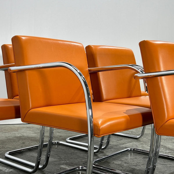 Knoll Brno Tubular Tan Orange Leather Chair by Ludwig Mies van der Rohe, Set of Six @ REHAUS
