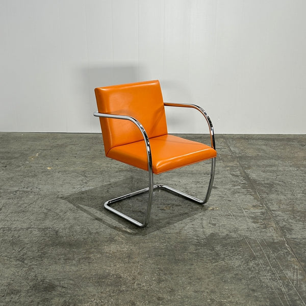 Knoll Brno Tubular Tan Orange Leather Chair by Ludwig Mies van der Rohe, Set of Six @ REHAUS