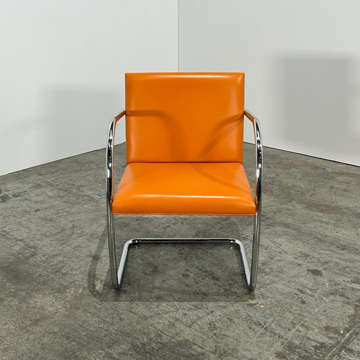 Knoll Brno Tubular Tan Orange Leather Chair by Ludwig Mies van der Rohe, Set of Six @ REHAUS