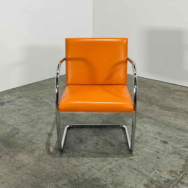 Knoll Brno Tubular Tan Orange Leather Chair by Ludwig Mies van der Rohe, Set of Six @ REHAUS