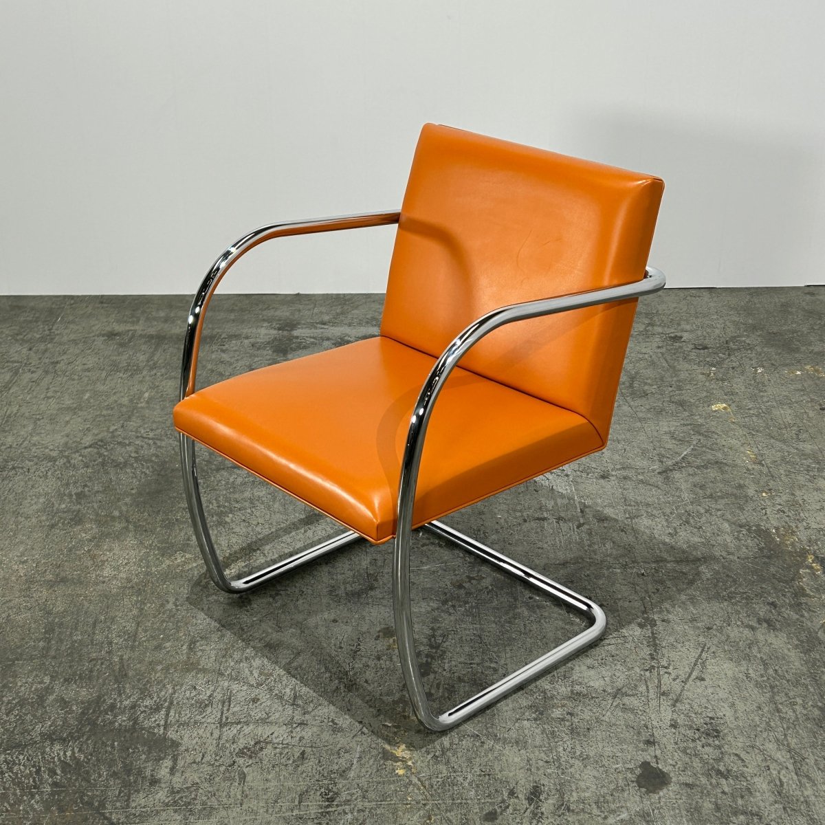 Knoll Brno Tubular Tan Orange Leather Chair by Ludwig Mies van der Rohe, Set of Six @ REHAUS