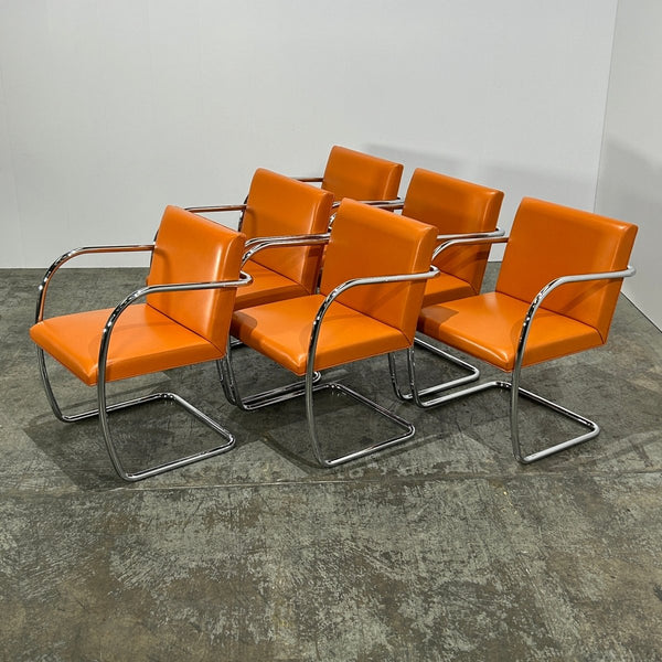 Knoll Brno Tubular Tan Orange Leather Chair by Ludwig Mies van der Rohe, Set of Six @ REHAUS
