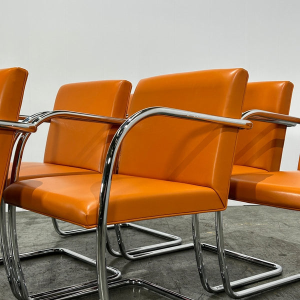Knoll Brno Tubular Tan Orange Leather Chair by Ludwig Mies van der Rohe, Set of Six @ REHAUS