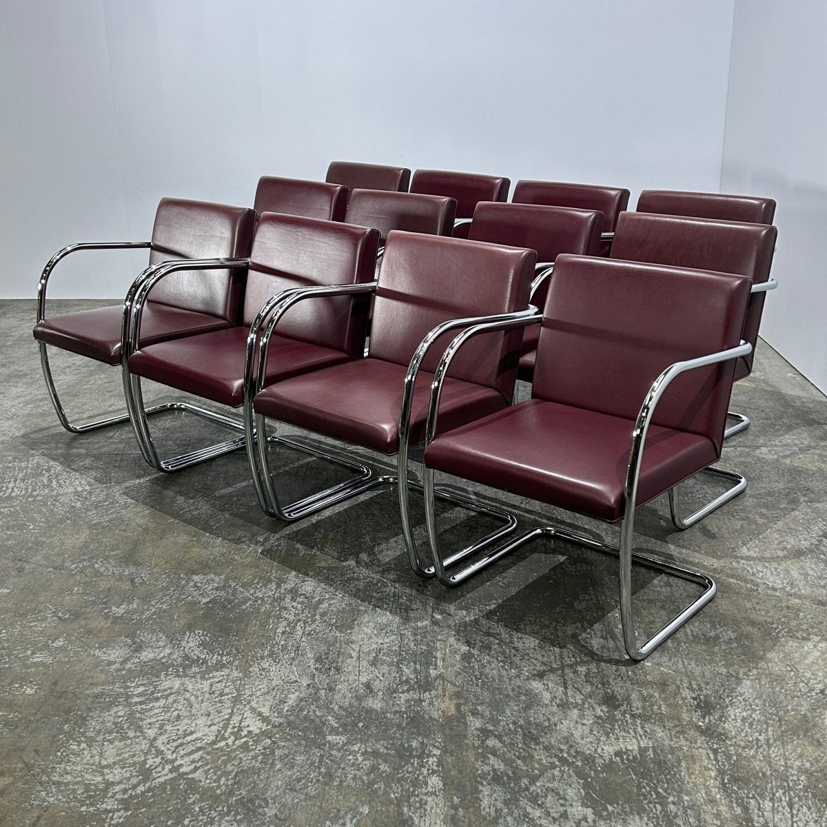 Knoll Leather Brno Tubular Brown Chair by Ludwig Mies van der Rohe, Set of Six @ REHAUS
