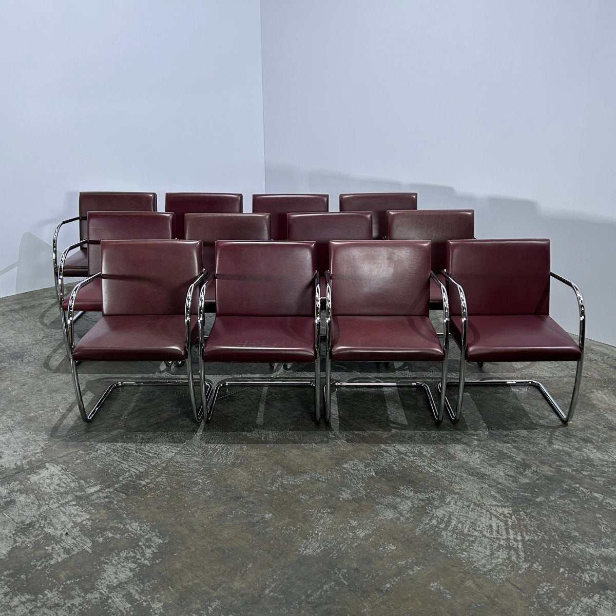Knoll Leather Brno Tubular Brown Chair by Ludwig Mies van der Rohe, Set of Six @ REHAUS