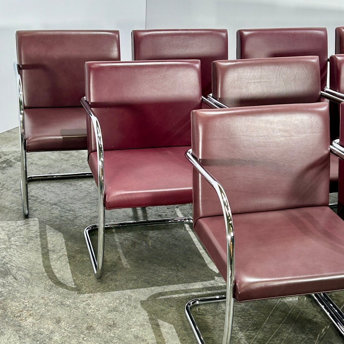 Knoll Leather Brno Tubular Brown Chair by Ludwig Mies van der Rohe, Set of Six @ REHAUS