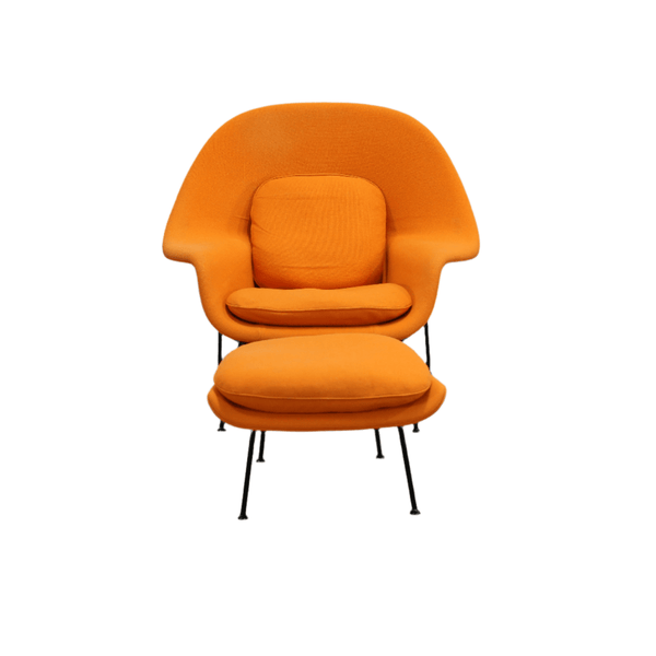 Knoll Orange Womb Chair and Ottoman by Eero Saarinen