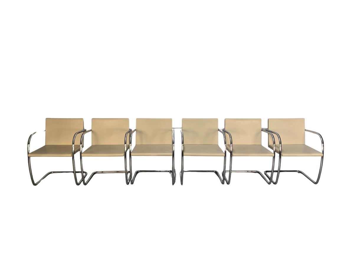 Knoll Studio Brno Armchair Suite in Chrome & Pale Ivory Leather, Set of six @ REHAUS