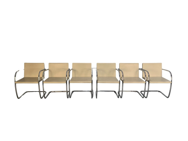 Knoll Studio Brno Armchair Suite in Chrome & Pale Ivory Leather, Set of six
