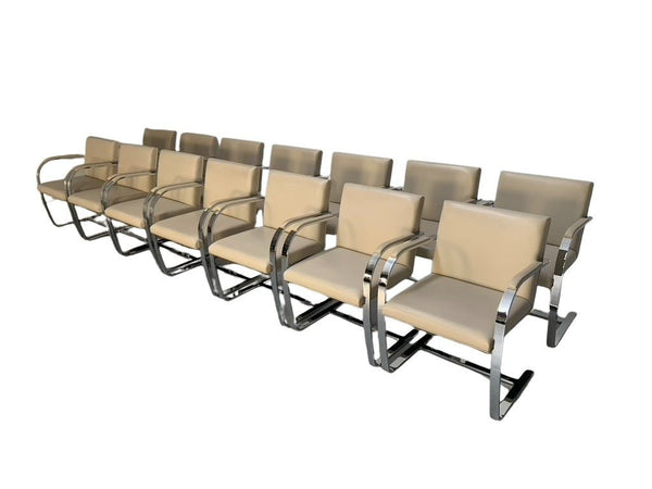 Knoll Studio Brno Flat Bar Armchairs - in Chrome & Ivory Leather, Set of Fourteen
