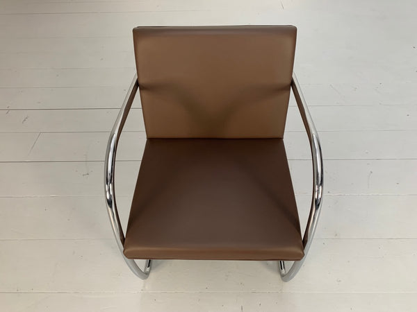 Knoll Studio Brno Tubular Lounge Chair Armchair - in Mid Brown Leather @ REHAUS