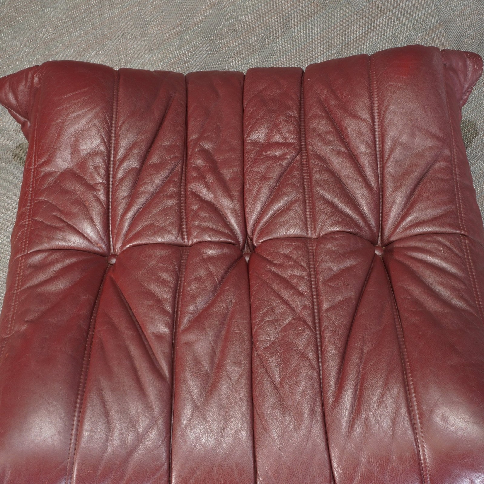 Ligne Roset Burgundy Leather Modular Sofas and Footstool, by Michel Ducaroy, Set of Six @ REHAUS