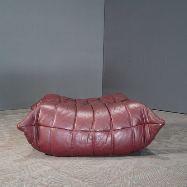 Ligne Roset Burgundy Leather Modular Sofas and Footstool, by Michel Ducaroy, Set of Six @ REHAUS