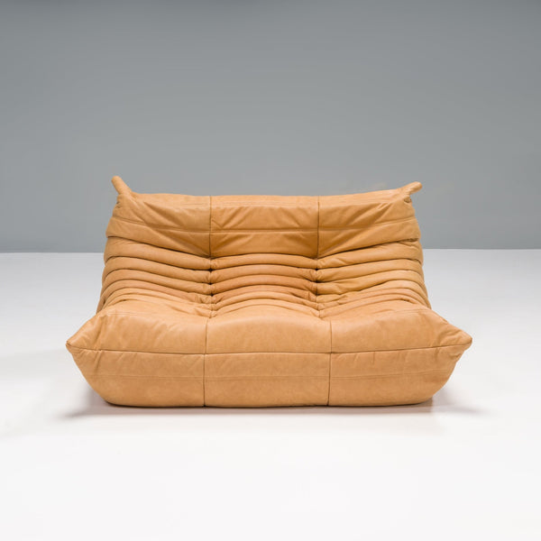 Ligne Roset by Michel Ducaroy Camel Brown Leather Togo, Set of Three - REHAUS - Michel Ducaroy