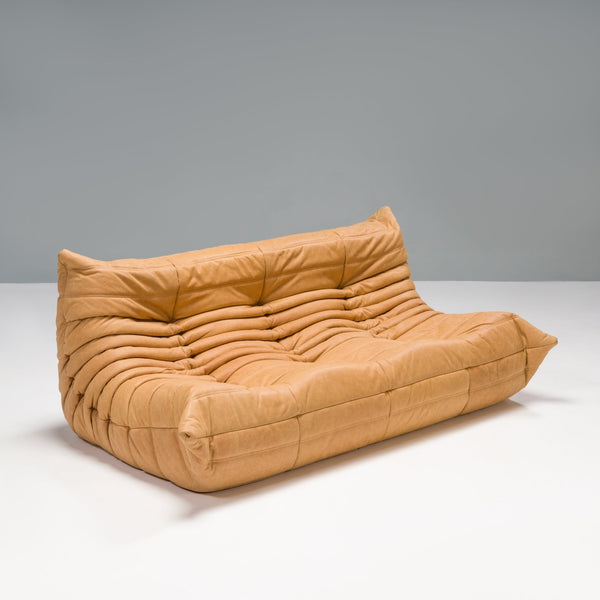 Ligne Roset by Michel Ducaroy Camel Brown Leather Togo, Set of Three - REHAUS - Michel Ducaroy