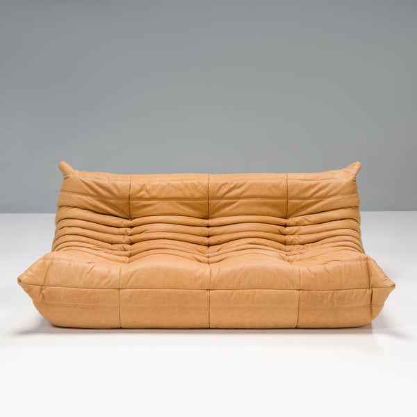 Ligne Roset by Michel Ducaroy Camel Brown Leather Togo, Set of Three - REHAUS - Michel Ducaroy