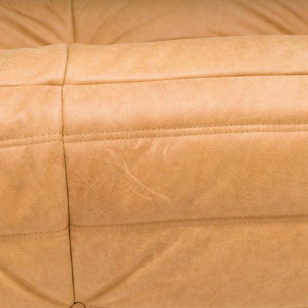 Ligne Roset by Michel Ducaroy Camel Brown Leather Togo, Set of Three - REHAUS - Michel Ducaroy