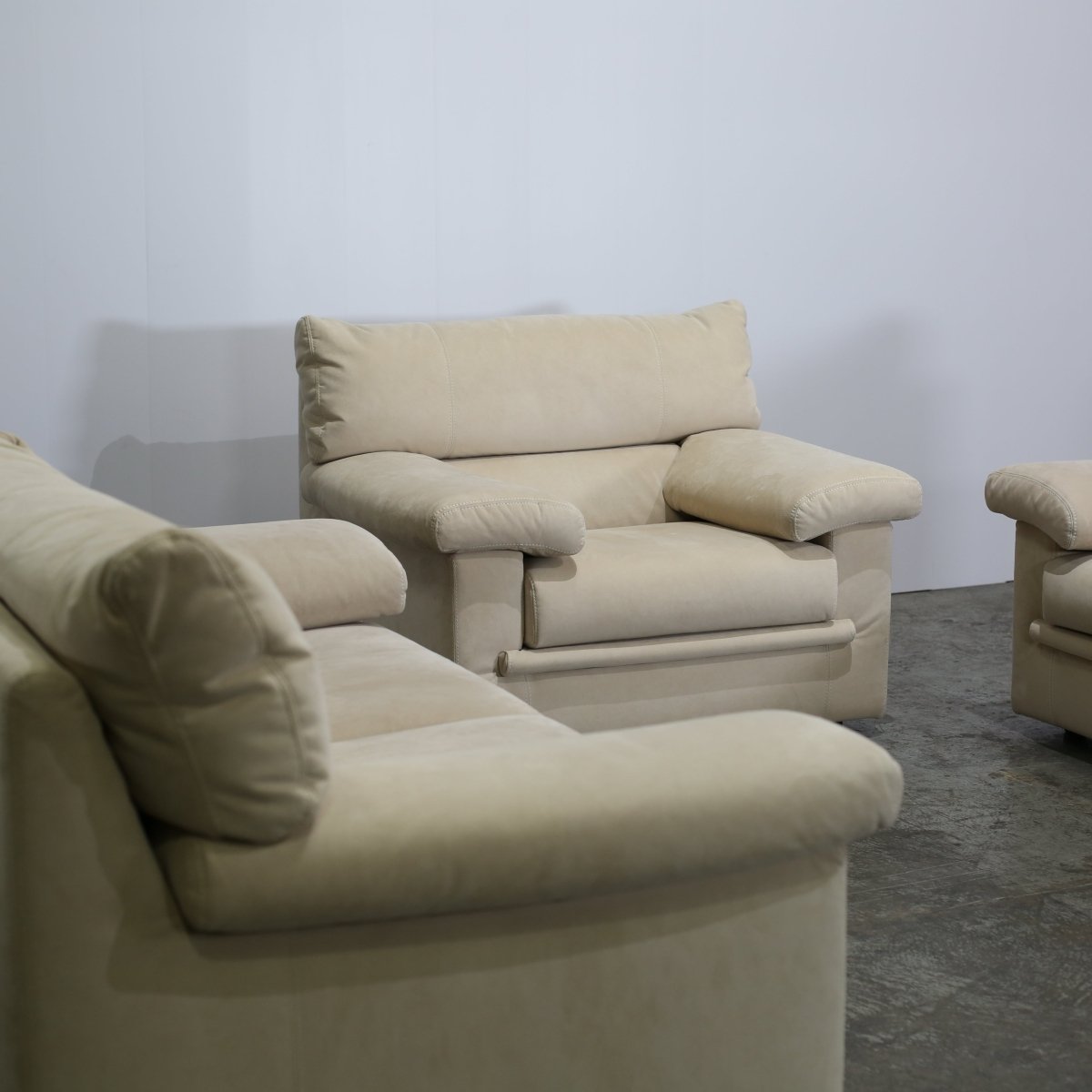 Ligne Roset Cream Suede Three Seater Pallas Sofa by Claude Brisson @ REHAUS