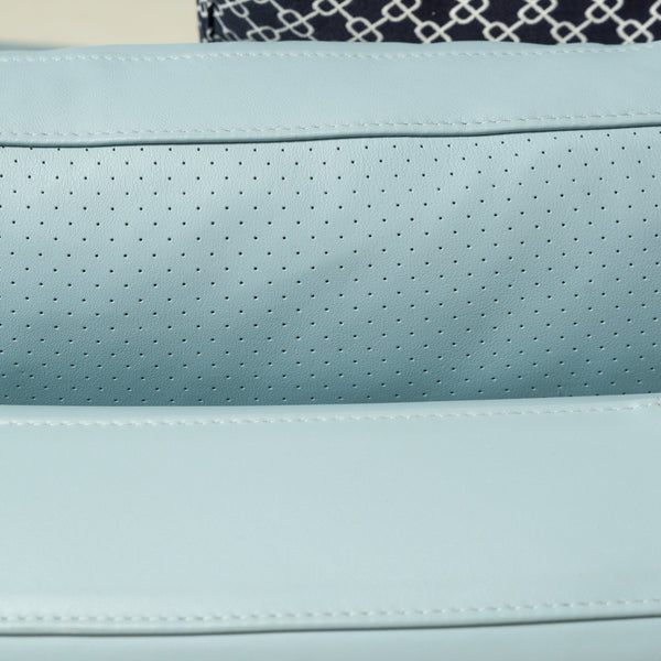 Minotti by Rodolfo Dordoni Light Blue Leather Curved Seymour Low 01 Sofa - REHAUS - Rodolfo Dordoni