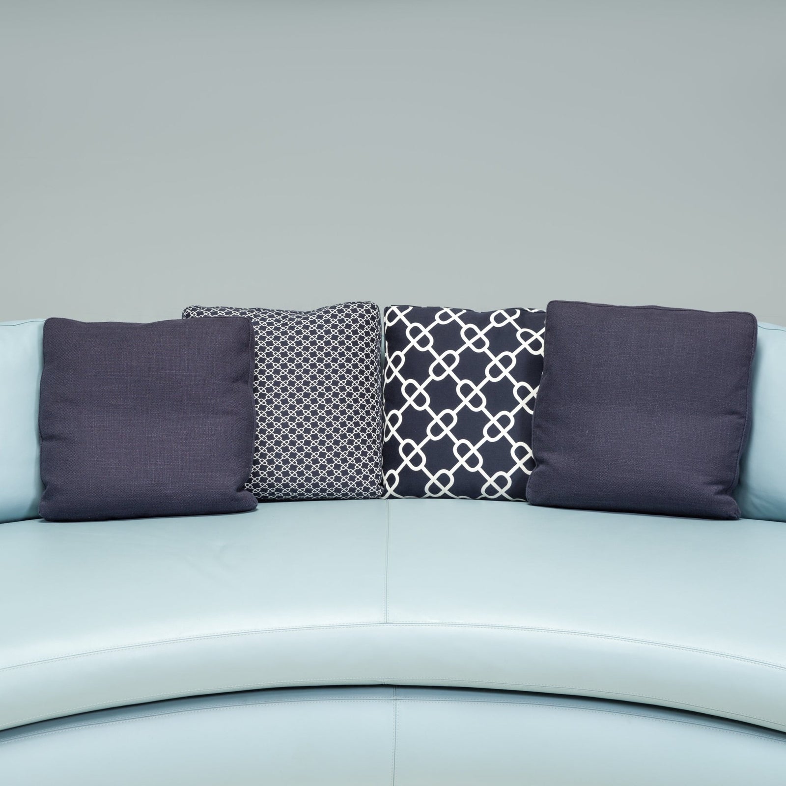 Minotti by Rodolfo Dordoni Light Blue Leather Curved Seymour Low 01 Sofa - REHAUS - Rodolfo Dordoni
