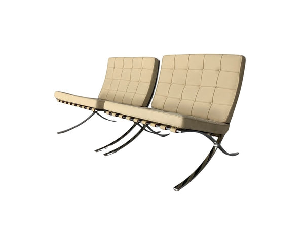 Pair of Knoll Studio Barcelona Chairs - In Pale Leather