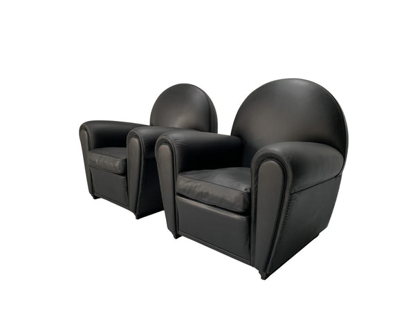 Pair of Poltrona Frau Vanity Fair Armchairs - In Pelle Frau Black Leather