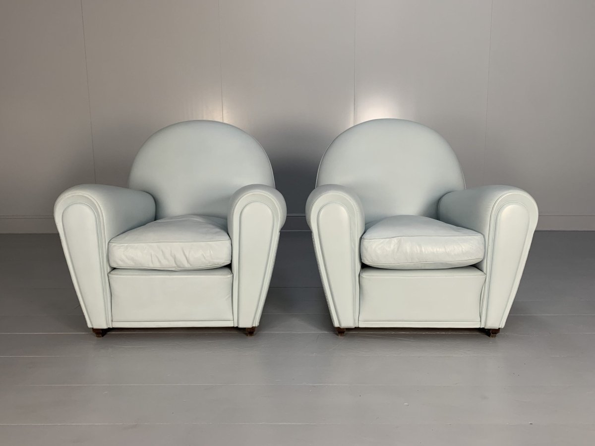 Pair of Poltrona Frau Vanity Fair Armchairs - In Pelle Frau Pale Blue Leather @ REHAUS