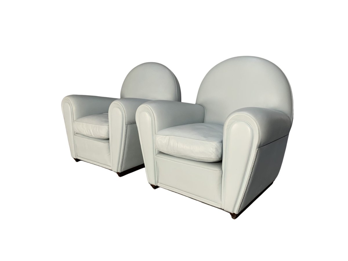 Pair of Poltrona Frau Vanity Fair Armchairs - In Pelle Frau Pale Blue Leather @ REHAUS