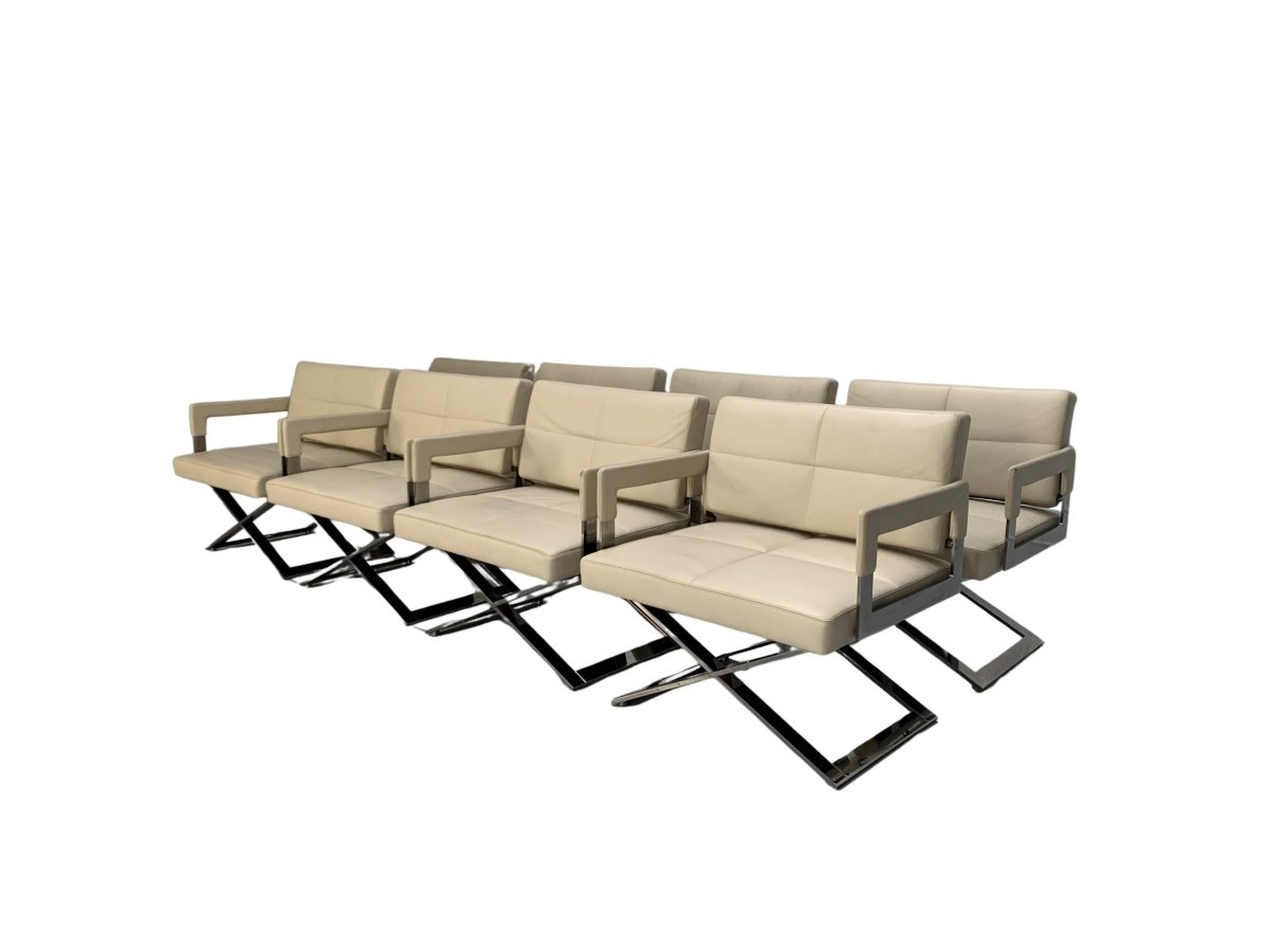 Poltrona Frau Aster X Dining Armchairs - In Ivory Pelle Frau Leather, Set of Eight @ REHAUS