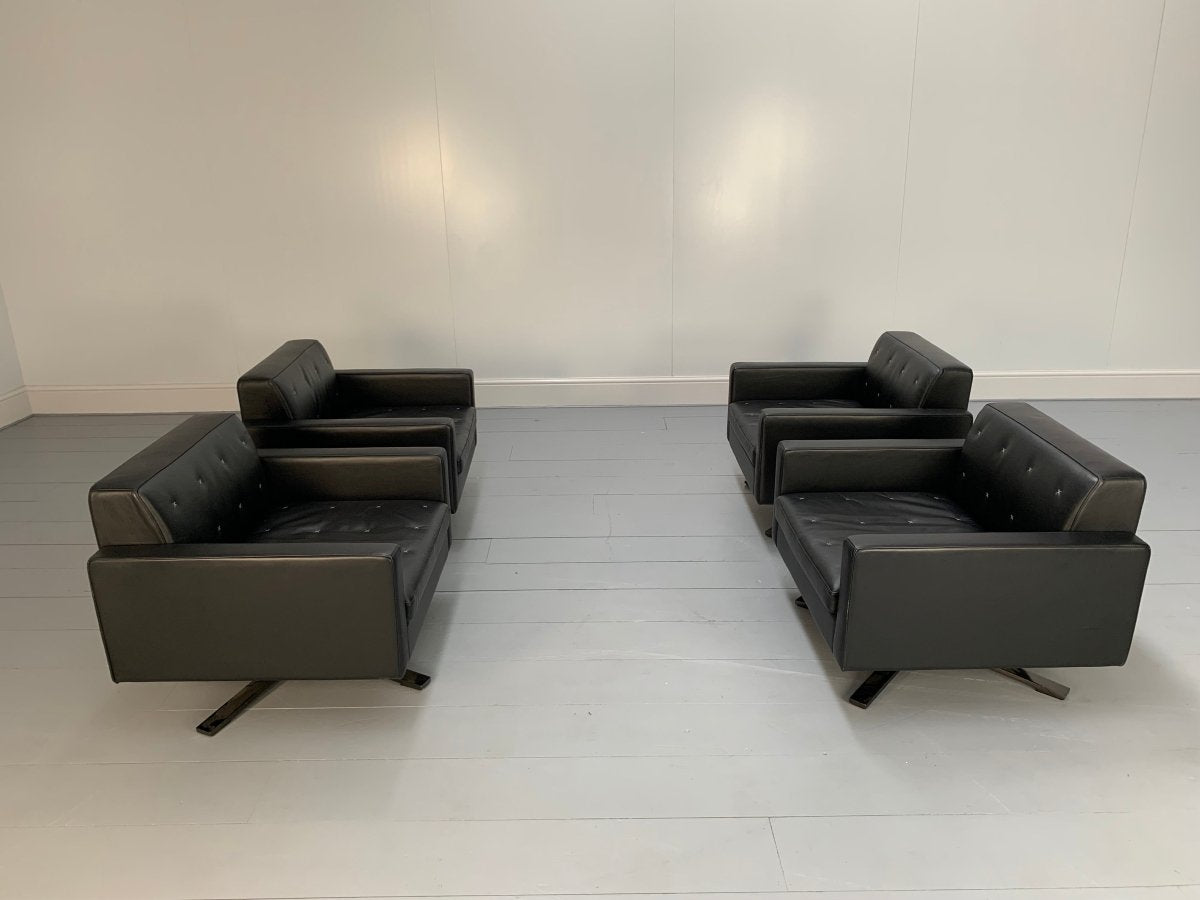 Poltrona Frau Kennedee Armchairs in Black Pelle Frau SC Leather, set of 4 @ REHAUS