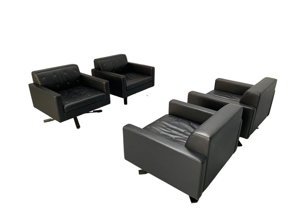 Poltrona Frau Kennedee Armchairs in Black Pelle Frau SC Leather, set of 4