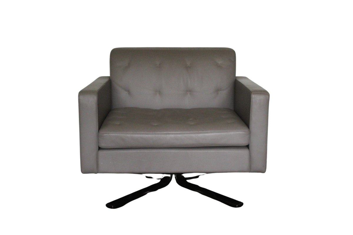Poltrona Frau Kennedee Swivel Armchair in Grey Pelle Leather @ REHAUS