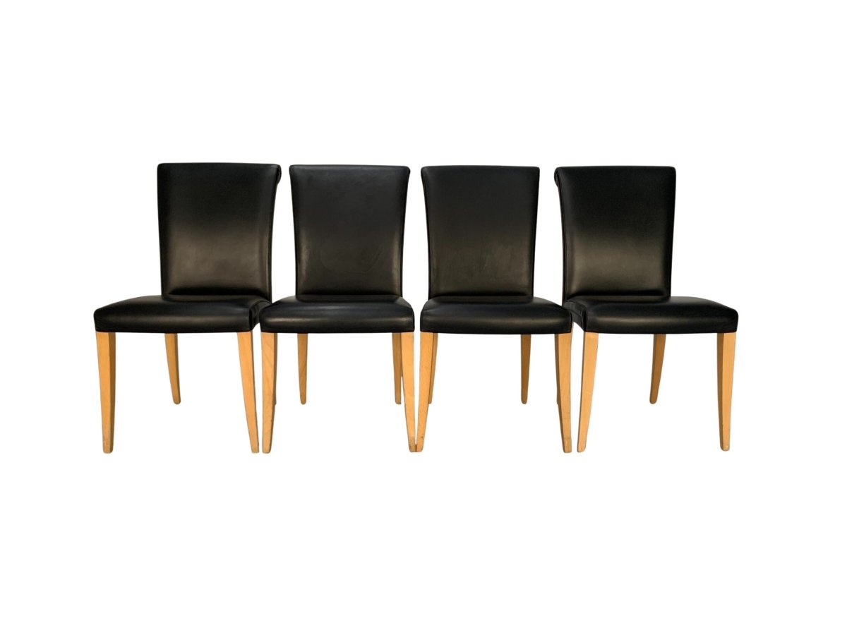 Poltrona Frau Vittoria Dining Chairs - In Black Pelle Frau Leather, Set of Four @ REHAUS