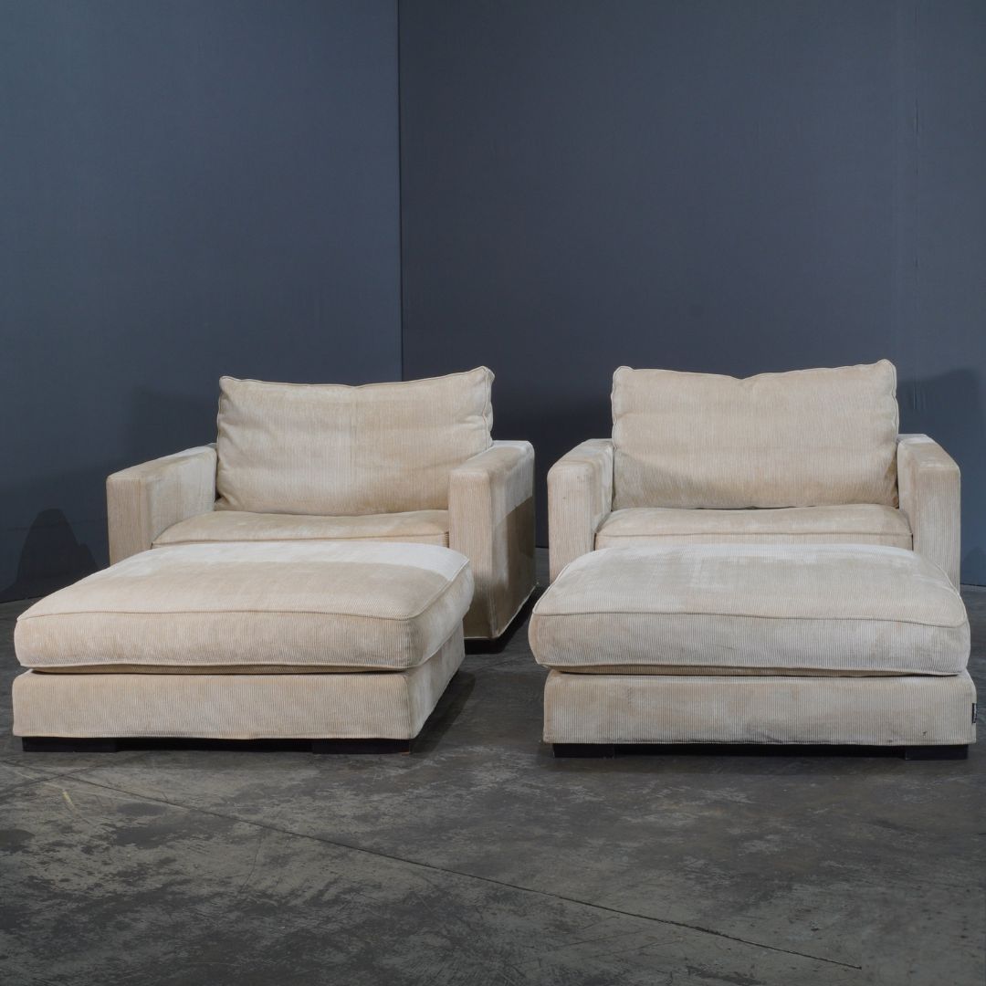 Roche Bobois Cream Cord Armchair and Footstool @ REHAUS