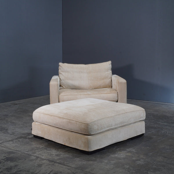 Roche Bobois Cream Cord Armchair and Footstool @ REHAUS