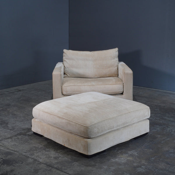 Roche Bobois Cream Cord Armchair and Footstool @ REHAUS