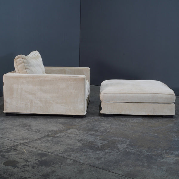 Roche Bobois Cream Cord Armchair and Footstool @ REHAUS