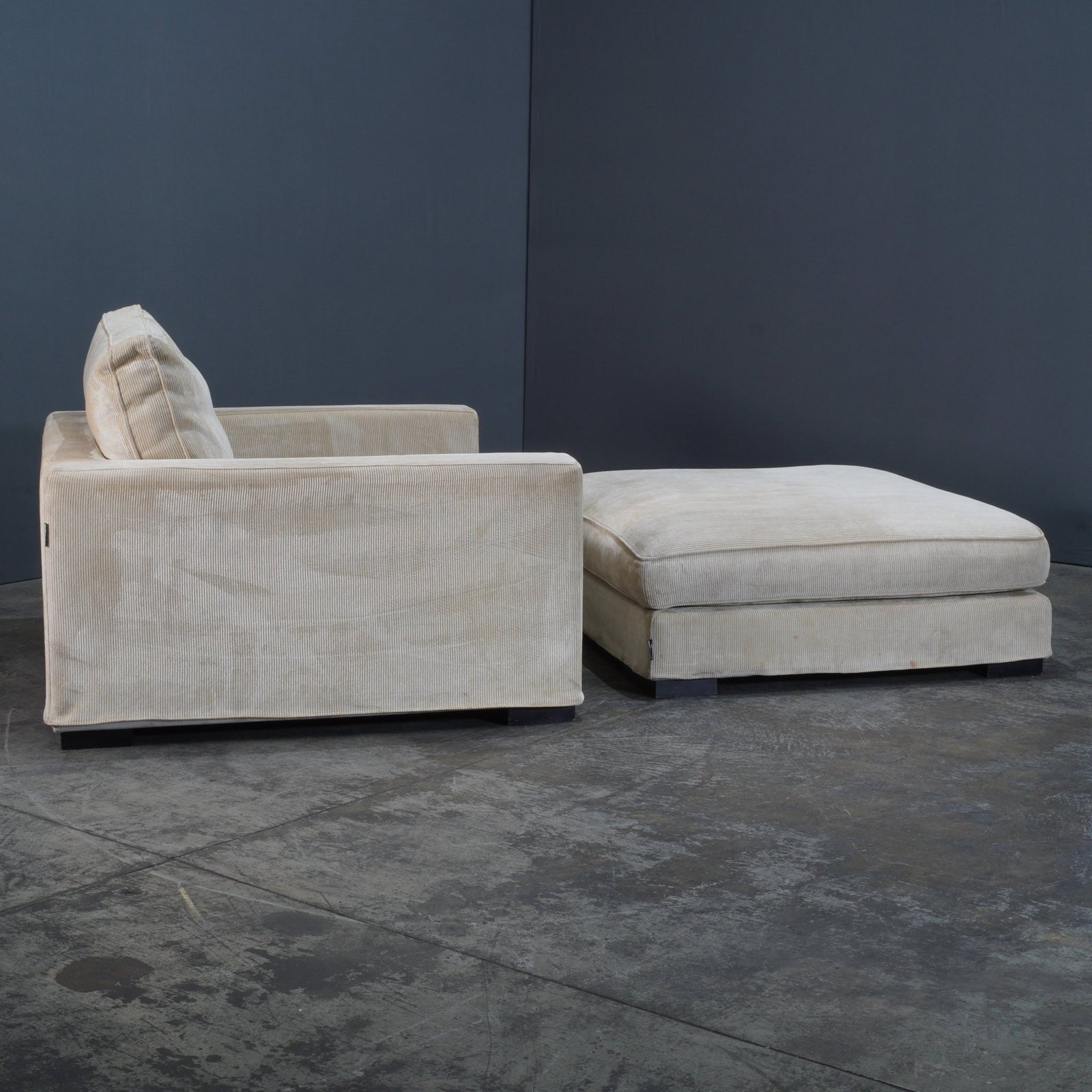 Roche Bobois Cream Cord Armchair and Footstool @ REHAUS