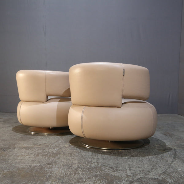 Roche Bobois Cream Leather Curl Swivel Armchair @ REHAUS