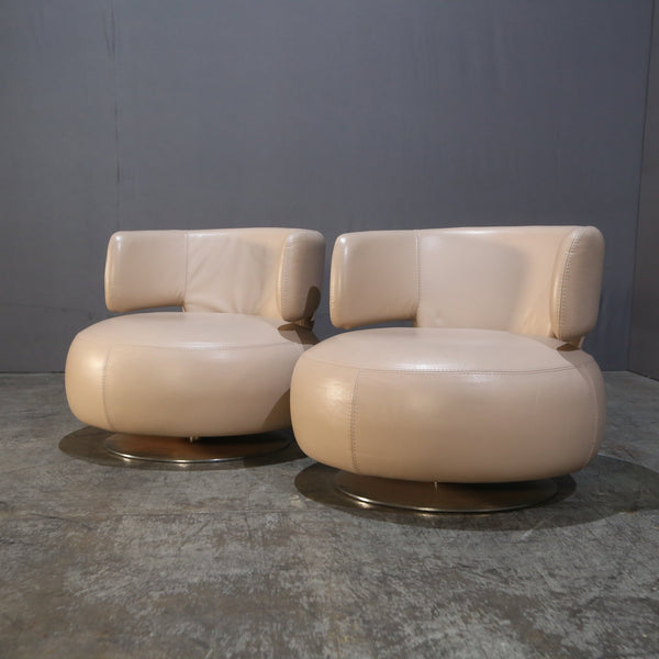 Roche Bobois Cream Leather Curl Swivel Armchair @ REHAUS