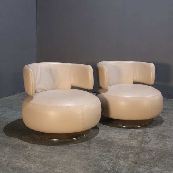 Roche Bobois Cream Leather Curl Swivel Armchair @ REHAUS