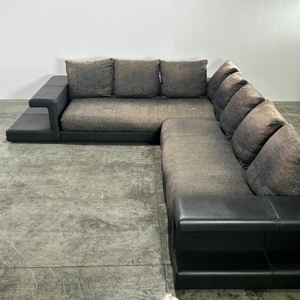 Roche Bobois Memento Sectional Sofa with Ottoman and Leather Side Bookcases @ REHAUS