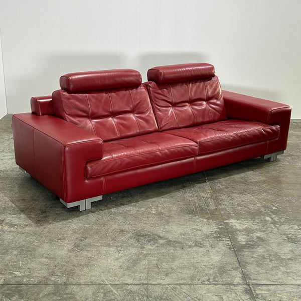 Roche Bobois Red Leather Three Seater Sofa @ REHAUS